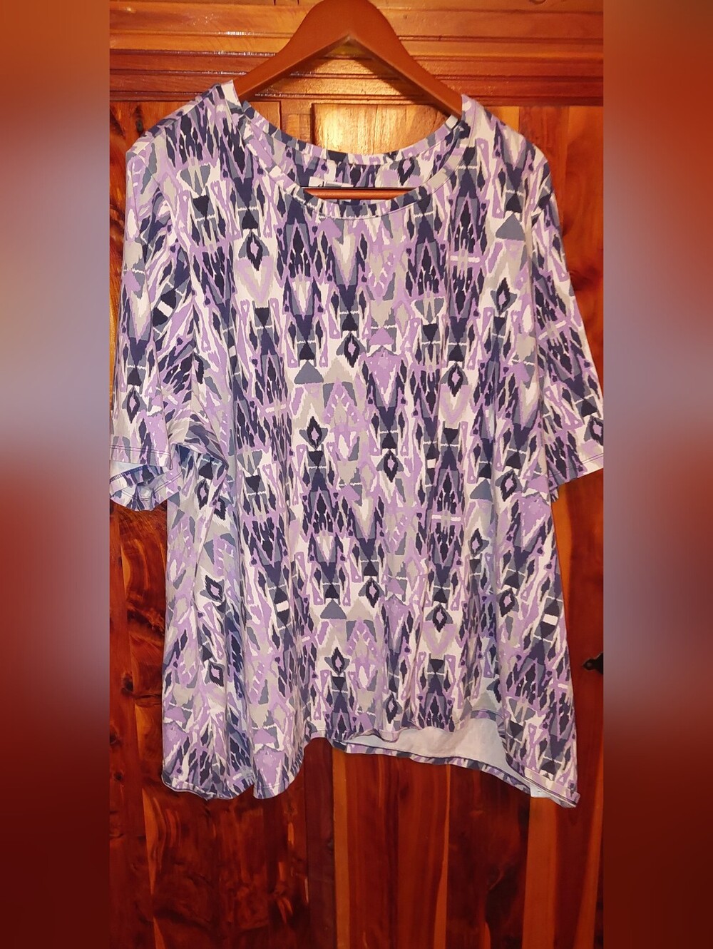 Denim & Co Purple Patterned Women's Blouse - Relaxed Fit With Swing 3x